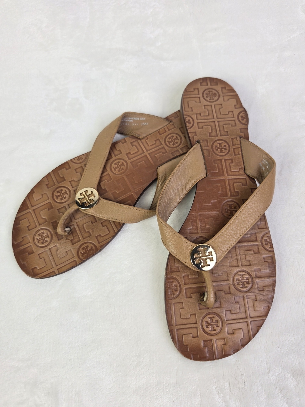 Tory Burch Thora Flat Thong Sandals Womens 10 Brown Flip Flops Casual Comfort